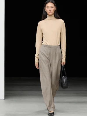 Spodnie Barrel Fit Z Flaneli - Szarobrązowy - Massimo Dutti - Female