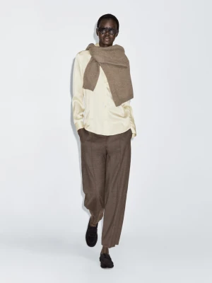 Spodnie O Kroju Barrel Fit Z Mieszanki Wełny - Szarobrązowy - - Massimo Dutti - Kobieta