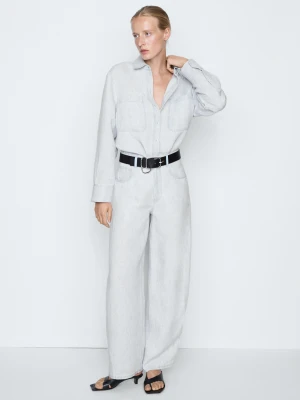 Spodnie O Kroju Barrel Fit Ze 100% Lnu – Studio - Jasnoniebieski - Massimo Dutti - Female