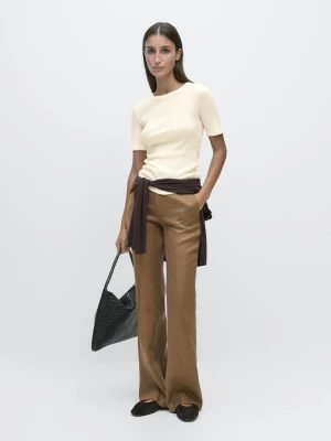 Spodnie O Kroju Kick Flare Ze 100% Lnu - Zielono - - Massimo Dutti - Kobieta