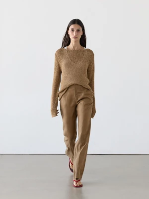 Spodnie O Kroju Kick Flare Ze 100% Lnu - Zielono - - Massimo Dutti - Kobieta