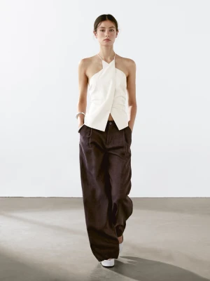 Spodnie O Kroju Relax Fit 100% Len - Fioletowy - - Massimo Dutti - Kobieta