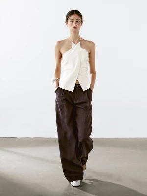 Spodnie O Kroju Relax Fit 100% Len - Fioletowy - - Massimo Dutti - Kobieta