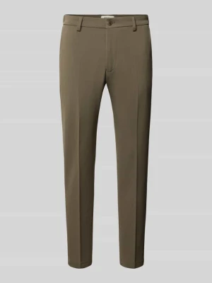 spodnie o kroju slim fit z kantami model 'AJEND SMU' Drykorn Khaki