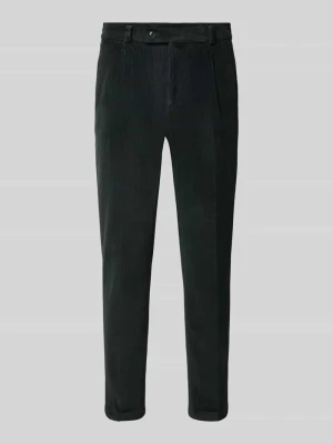 spodnie o kroju slim fit z mieszanki bawełny w imitacji sztruksu model 'Cliffer' Zuitable Butelkowy zielony