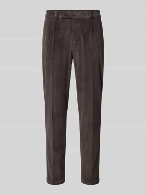 spodnie o kroju slim fit z mieszanki bawełny w imitacji sztruksu model 'Cliffer' Zuitable Ciemnobrązowy