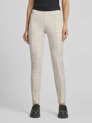 Spodnie o kroju slim fit z wzorem z logo Marc Cain Piaskowy