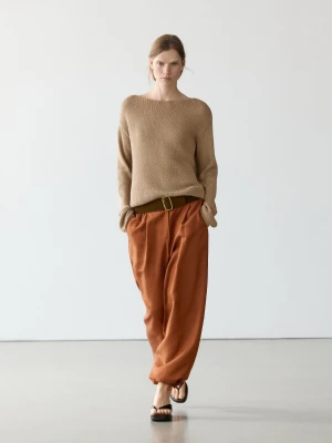 Spodnie O Luźnym Kroju Z Wiązaniem - Pomarańczowy - - Massimo Dutti - Kobieta