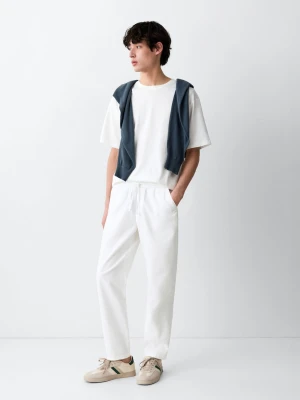 Spodnie o prostym kroju z bawełny i lnu biały - Chłopak - - MANGO TEEN