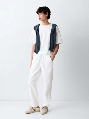 Spodnie o prostym kroju z bawełny i lnu biały - Chłopak - - MANGO TEEN