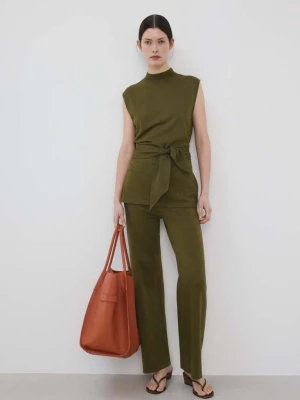 Spodnie o prostym kroju z cienkiej dzianiny khaki - Kobieta - - MANGO