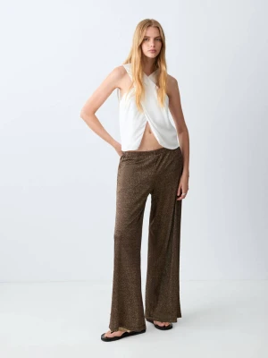 Spodnie o prostym kroju z dzianiny lureksowej brązowy - Dziewczyna - - MANGO TEEN
