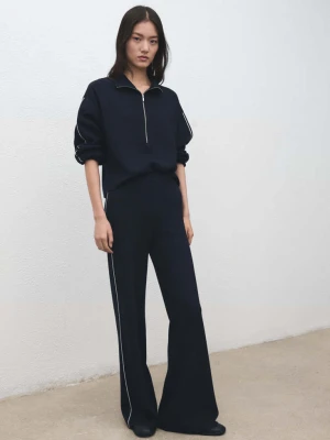 Spodnie o prostym kroju z kontrastowym lampasem granatowy - Kobieta - - MANGO