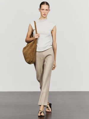 Spodnie O Prostym Kroju Z Lnem - Beżowy - Massimo Dutti - Female