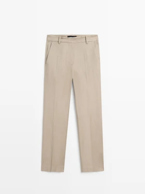 Spodnie O Prostym Kroju Z Lnem - Beżowy - - Massimo Dutti - Kobieta