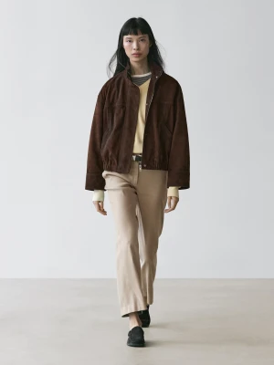 Spodnie O Prostym Kroju Z Lnem - Beżowy - - Massimo Dutti - Kobieta