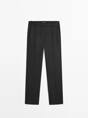 Spodnie O Prostym Kroju Z Lnem - Czarny - - Massimo Dutti - Kobieta