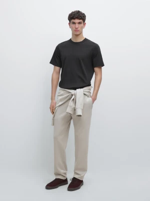 Spodnie O Prostym Kroju Z Mieszanki Bawełny - Szary Perłowy - - Massimo Dutti - Mężczyzna