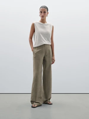 Spodnie O Prostym Kroju Z Mieszanki Bawełny W Kratkę - Norkowy - - Massimo Dutti - Kobieta