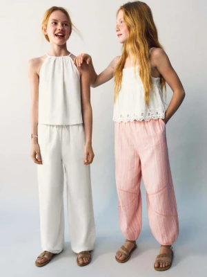 Spodnie o prostym kroju z mieszanki lnu i bawełny biały - Dzieci - lata - MANGO KIDS