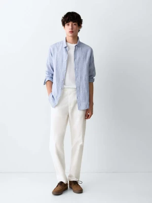 Spodnie o prostym kroju z mieszanki lnu i bawełny złamana biel - Chłopak - - MANGO TEEN