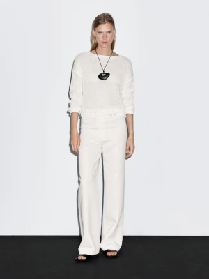 Spodnie O Prostym Kroju Ze Sprzączką - Biały Złamany - - Massimo Dutti - Kobieta