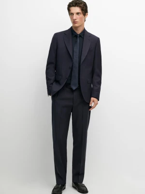 Spodnie Od Garnituru O Strukturalnym Splocie - Granatowy - Massimo Dutti - Male