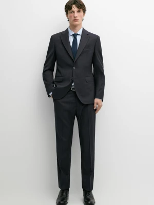 Spodnie Od Garnituru W Paski Ze 100% Chłodnej Wełny - Granatowy - Massimo Dutti - Male