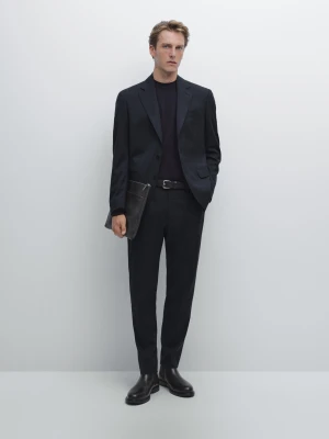 Spodnie Od Garnituru W Pepitkę - Granatowy - - Massimo Dutti - Mężczyzna