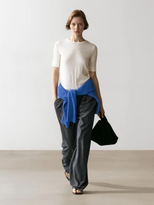Spodnie Od Garnituru W Prążki Z Chłodnej Mieszanki Wełny - Szary - Massimo Dutti - Female