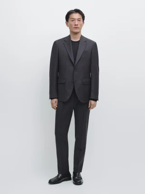Spodnie Od Garnituru Z Chłodnej Wełny - Granatowy - Massimo Dutti - Male