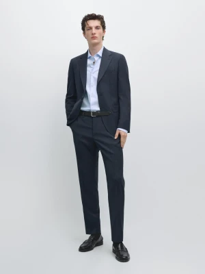 Spodnie Od Garnituru Z Chłodnej Wełny - Niebieski - Massimo Dutti - Male