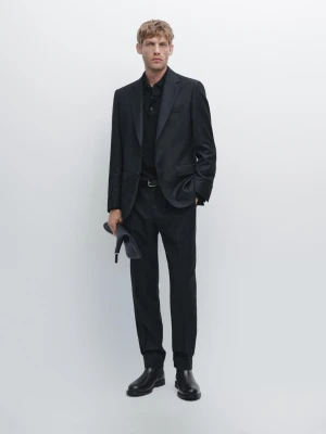 Spodnie Od Garnituru Z Drobną Fakturą - Granatowy - - Massimo Dutti - Mężczyzna