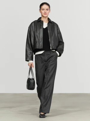 Spodnie Od Garnituru Z Flaneli 100% Wełny - Ciemnoszary - Massimo Dutti - Female