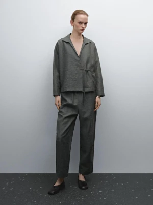 Spodnie Od Garnituru Z Gumką W Pasie - Zielony - - Massimo Dutti - Kobieta
