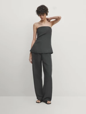 Spodnie Od Garnituru Z Lnianej Mieszanki Total Look - Ołowiany - - Massimo Dutti - Kobieta