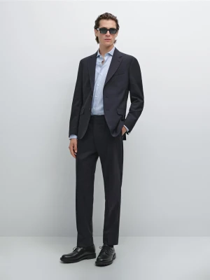 Spodnie Od Garnituru Z Mieszanki Wełny - Granatowy - - Massimo Dutti - Mężczyzna