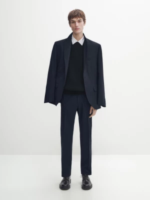 Spodnie Od Garnituru Z Wełnianej Mieszanki W Granatowym Kolorze - Granatowy - - Massimo Dutti - Mężczyzna