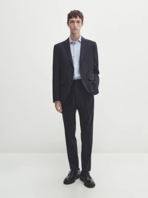 Spodnie Od Garnituru Z Wełnianej Tkaniny - Granatowy - - Massimo Dutti - Mężczyzna