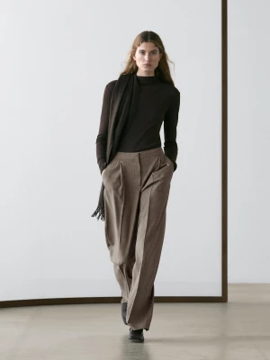 Spodnie Od Garnituru Z Wełny W Kratkę - Beżowy - - Massimo Dutti - Kobieta
