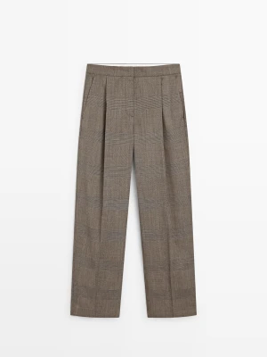 Spodnie Od Garnituru Z Wełny W Kratkę - Beżowy - - Massimo Dutti - Kobieta