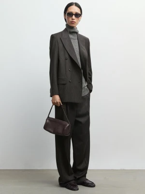 Spodnie Od Garnituru Z Zakładkami W Prążki - Szylkretowy - Massimo Dutti - Female