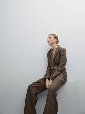 Spodnie Od Garnituru Ze 100% Lnu W Paski - Szarobrązowy - - Massimo Dutti - Kobieta