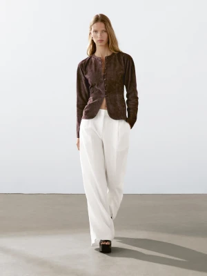 Spodnie Od Garnituru Ze 100% Lnu Z Zakładkami - Surowy - - Massimo Dutti - Kobieta