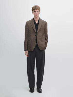 Spodnie O Kroju Barrel Fit Z Trzywarstwowego Z Wełny - Brudnoszary - - Massimo Dutti - Mężczyzna