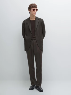 Spodnie Od Garnituru Ze 100% Wełny - Czekoladowy - - Massimo Dutti - Mężczyzna