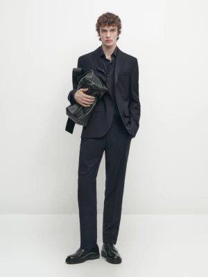 Spodnie Od Garnituru Ze 100% Wełny - Granatowy - - Massimo Dutti - Mężczyzna