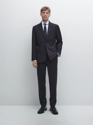 Spodnie Od Garnituru Ze 100% Wełny - Granatowy - - Massimo Dutti - Mężczyzna