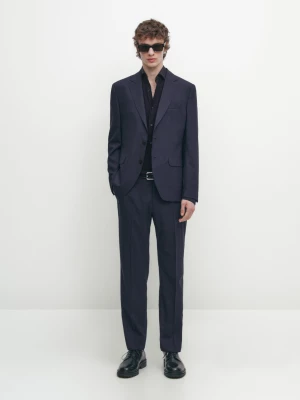 Spodnie Od Garnituru Ze 100% Wełny W Kratkę - Niebieski - - Massimo Dutti - Mężczyzna