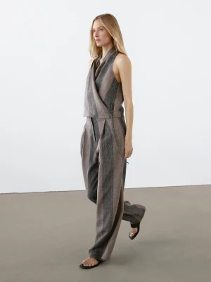 Spodnie Palazzo W Kontrastowe Paski - Szarobrązowy - - Massimo Dutti - Kobieta